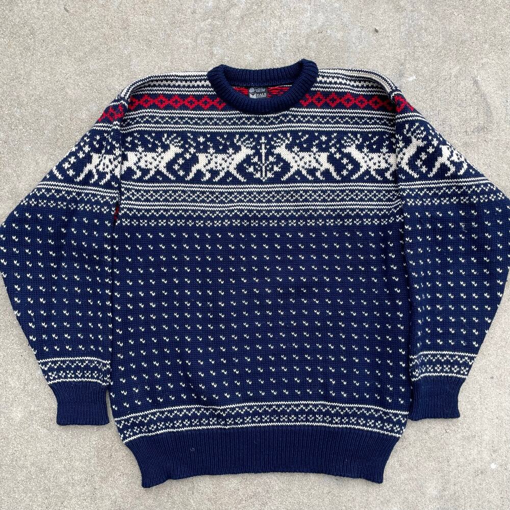 Vintage Dale of Norway Mens XL Wool Reindeer Fair Isle Nordic Ski Sweater